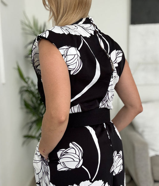 Black & White Flower Jumpsuit
