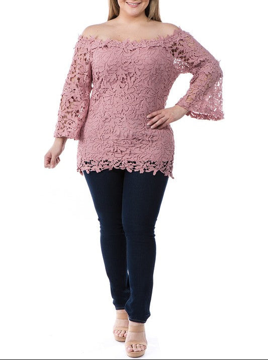 Off Shoulder Crochet Top- Curvy