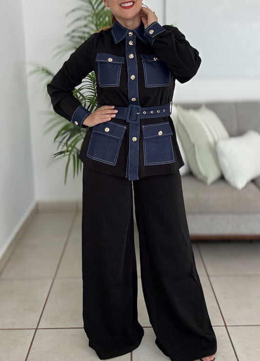 BLACK & DENIM PANTS SET