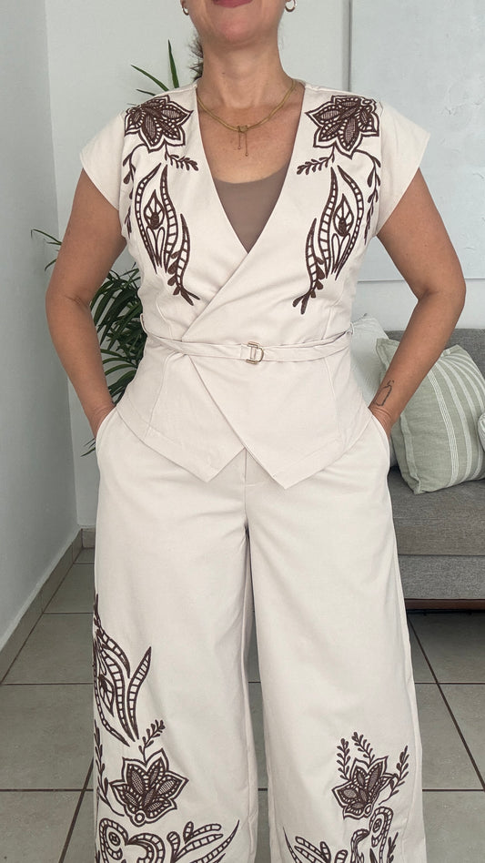 Brown Leaves Pants Set