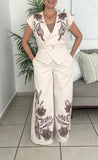 Brown Leaves Pants Set