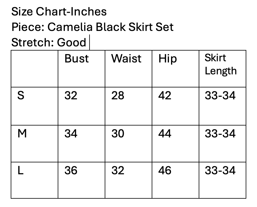 Camelia Black Skirt Set
