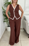 Elegant Flower Pant Set- Brown