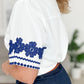 White & Blue Embroidery Top