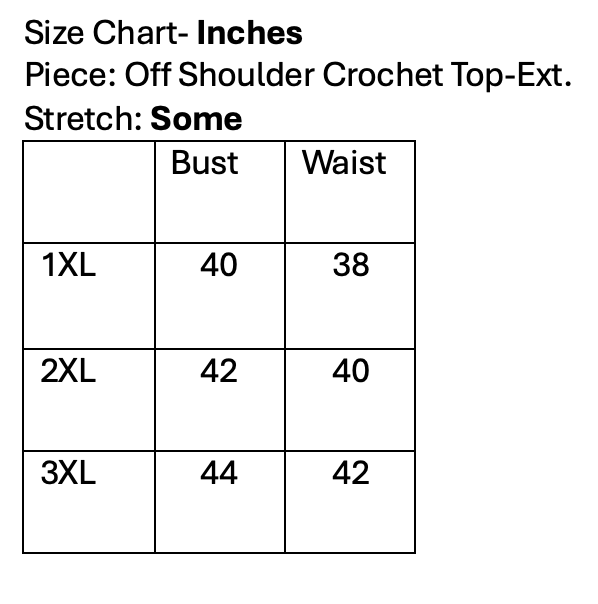 Off Shoulder Crochet Top- Curvy
