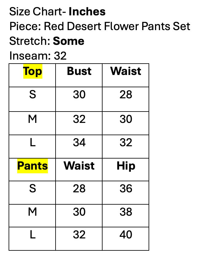 Red Desert Flower Pants Set