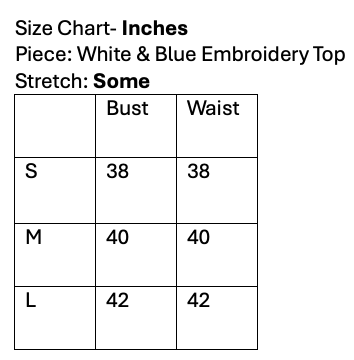 White & Blue Embroidery Top